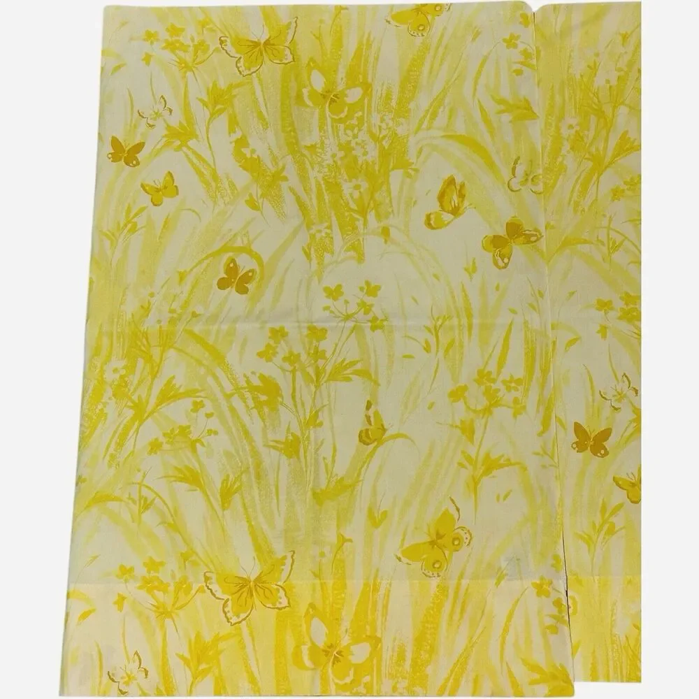 VTG Sears Full Sz Flat Sheet 2 Pillowcase Perma Prest Percale Yellow Grannycore